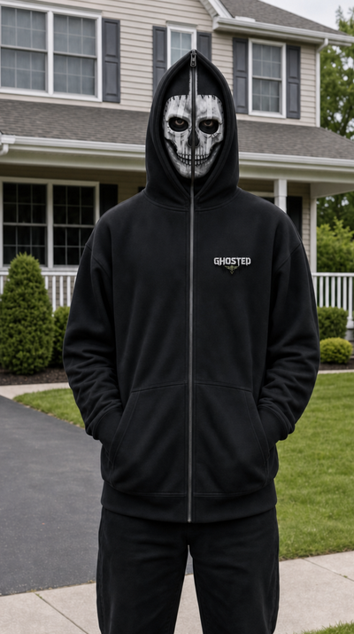 GHOSTED Skull Mask Zip-Up Hoodie